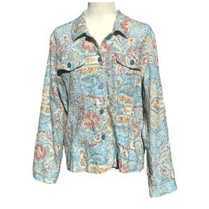 Joni B. Jacket Womens‎ XL Blue Red Yellow Paisley Floral Embroidered Button Up